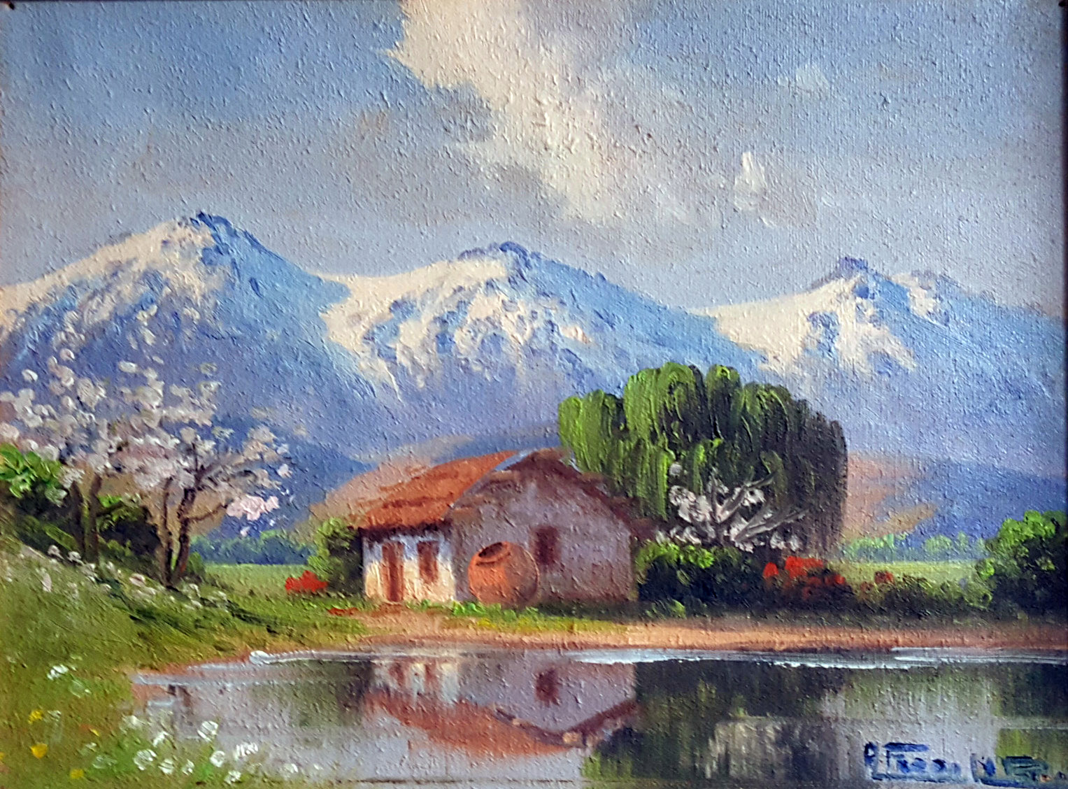 Mountain Pond Scene by Alberto Alfredo Lobos